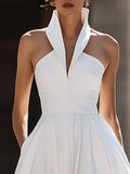 A-Line Midi Dress Structured Halter Collar Fitted 5