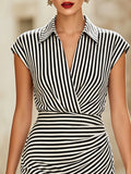 Wrap Bodycon Mini Dress Striped Shirt Collar Fitted 3