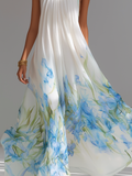 Women's White Printed Chiffon Maxi Dress Halter Neck Sleeveless 4