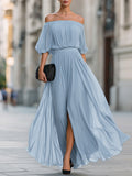 Pleated Chiffon Off-Shoulder Maxi Dress 6