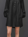 Women's Linen Blend Mini Dress Long Sleeve Asymmetrical Neckline 3