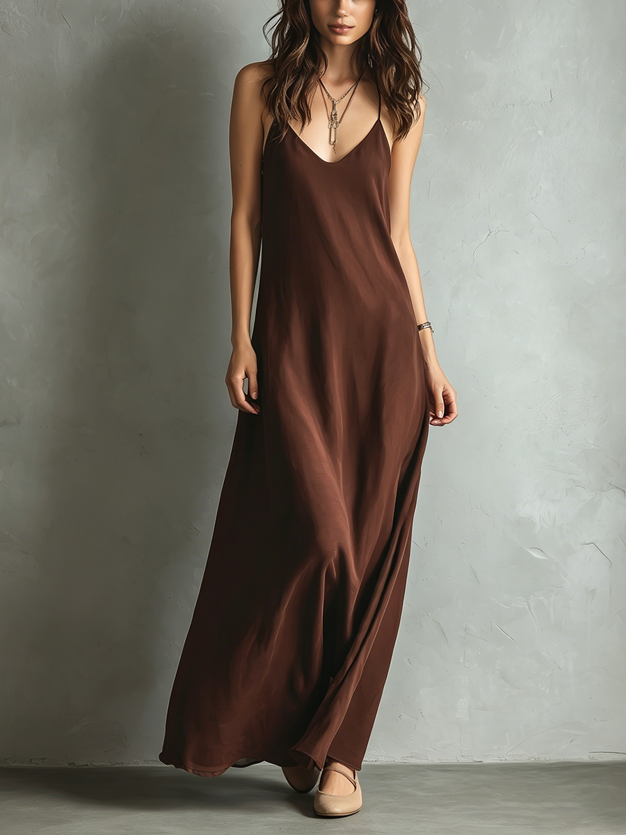 Maxi Dress Cotton Blend Slim Fit Spaghetti Strap