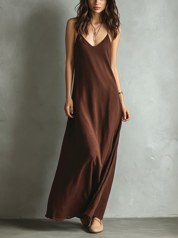 Maxi Dress Cotton Blend Slim Fit Spaghetti Strap