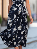 Wrap Mock Midi Dress Floral Print Ruched Fitted 4