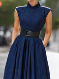Pleated Maxi Dress Sleeveless Belted Waist 3