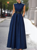 Pleated Maxi Dress Sleeveless Belted Waist 1