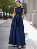Pleated Maxi Dress Sleeveless Belted Waist 2