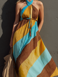 Women's Printed Woven Halter-Neck Maxi Dress Sleeveless Casual 4