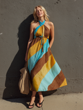 Women's Printed Woven Halter-Neck Maxi Dress Sleeveless Casual 3