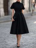High Neck Midi Dress Fitted Sleeveless Formal 1