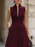 Burgundy Sleeveless Maxi Dress Tailored Fit 2