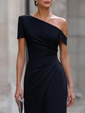One-Shoulder Midi Dress Fringe Hem Fitted 2
