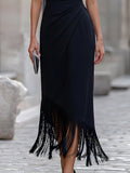 One-Shoulder Midi Dress Fringe Hem Fitted 3