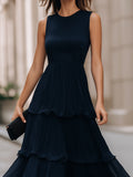 Tiered Pleated Maxi Dress Flowy Fit 3
