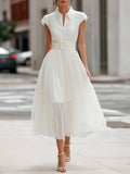 Tulle Midi Dress Collared Cap Sleeve A-Line 2