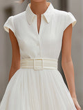 Tulle Midi Dress Collared Cap Sleeve A-Line 3