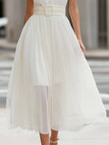 Tulle Midi Dress Collared Cap Sleeve A-Line 4