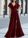 Velvet Wrap Maxi Dress Flutter Sleeves 1