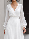 Pleated Maxi Dress Ruffle Trim Flowy Fit 2