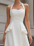Halter Peplum Midi Dress Fitted Sleeveless 2