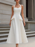 Halter Peplum Midi Dress Fitted Sleeveless 1