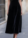Velvet Midi Dress Satin Shoulder Bow Detail 3