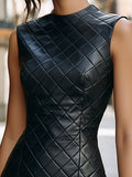 Quilted Faux Leather Sheath Midi Dress Fitted 3