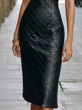 Quilted Faux Leather Sheath Midi Dress Fitted 4