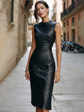 Quilted Faux Leather Sheath Midi Dress Fitted 2