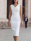 Sheath Midi Dress Cowl Neck Sleeveless Fitted 1