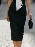 Sheath Midi Dress Contrast Lapel Sleeveless Fitted 3