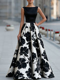 Floral Maxi Dress Sleeveless Boat Neck Full Skirt 1