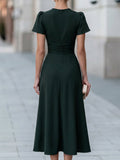 V-Neck Midi Dress Ruched Waist Flutter Sleeve 5