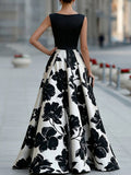 Floral Maxi Dress Sleeveless Boat Neck Full Skirt 5