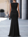 Mermaid Maxi Dress Belted Chiffon Skirt Front Slit 4