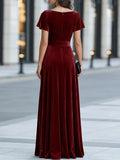 Velvet Wrap Maxi Dress Flutter Sleeves 4