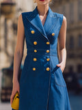 Denim Midi Trench Dress Sleeveless Double-Breasted 3
