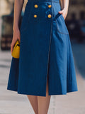 Denim Midi Trench Dress Sleeveless Double-Breasted 4