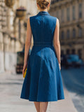 Denim Midi Trench Dress Sleeveless Double-Breasted 2