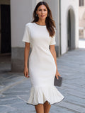 Short Sleeve Flared Hem Midi Dress Tailored Fit 2