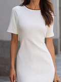 Short Sleeve Flared Hem Midi Dress Tailored Fit 3