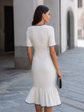 Short Sleeve Flared Hem Midi Dress Tailored Fit 5