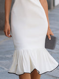 Short Sleeve Flared Hem Midi Dress Tailored Fit 4