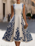 Printed A-Line Midi Dress Sleeveless Fitted 1