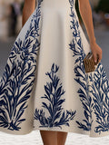 Printed A-Line Midi Dress Sleeveless Fitted 4