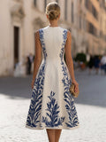 Printed A-Line Midi Dress Sleeveless Fitted 5