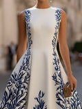Printed A-Line Midi Dress Sleeveless Fitted 3