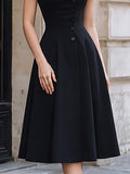 Off-Shoulder Midi Dress Fitted Formal Sleeveless 4