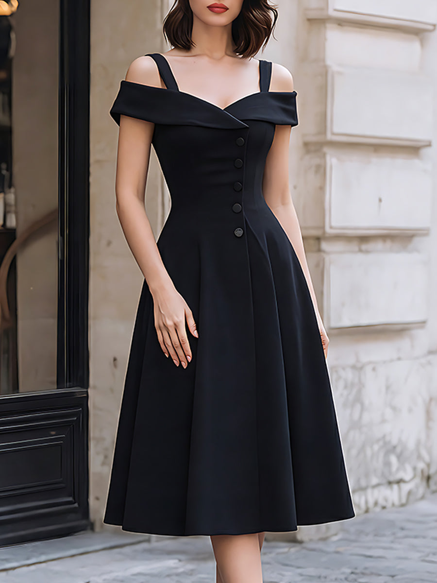 Off-Shoulder Midi Dress Fitted Formal Sleeveless