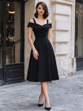 Off-Shoulder Midi Dress Fitted Formal Sleeveless 2